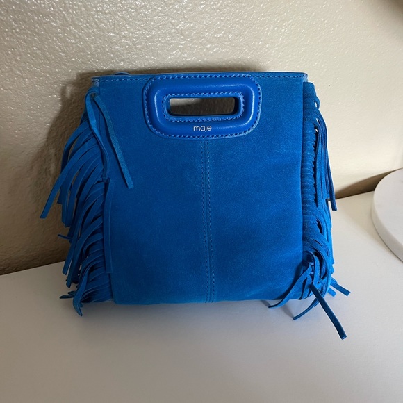 Maje Handbags - MAJE blue fringe suede crossbody bag